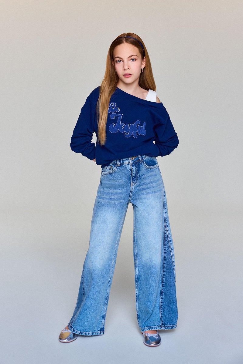 DeFacto Blue Girl Girl Wide Leg Denim Trousers Casual - Image 1